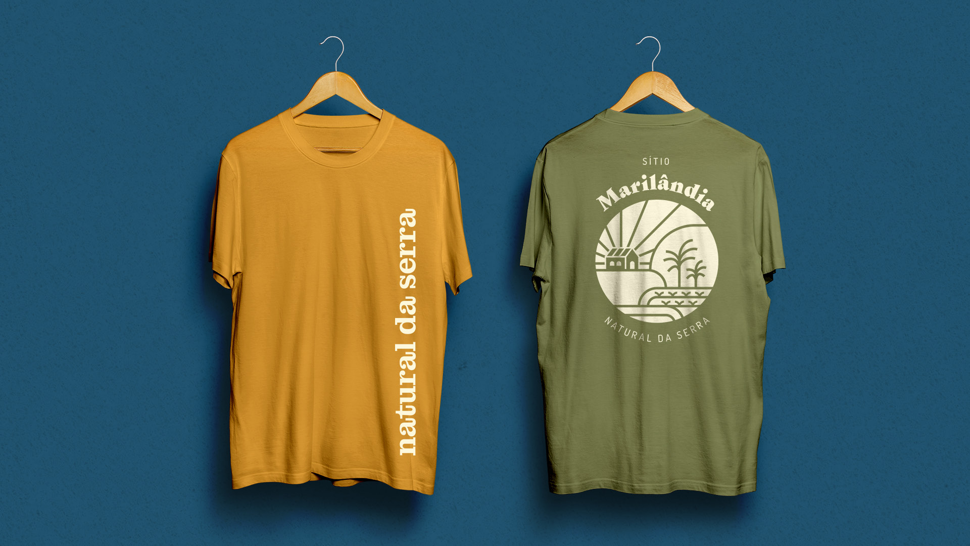 camisetas amarelo mostarda e verde musgo